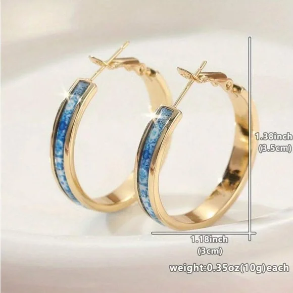 Elegant Gold and Blue Hoop Earrings - Picture 4 of 4